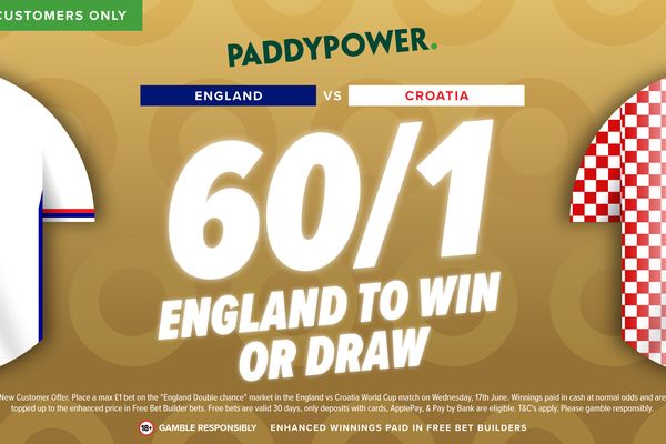 Get 60-1 on England to win or draw vs Croatia with Paddy Power