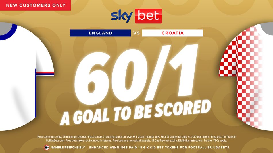 England vs Croatia betting offer: get 60-1 for a goal to be scored with Sky Bet