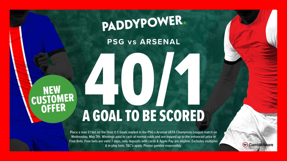 PSG vs Arsenal betting offer: get 40-1 on a goal to be scored with ...