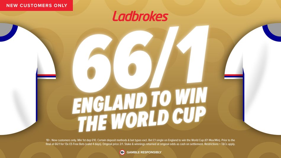 Ladbrokes World Cup offer: England to win at boosted 66-1