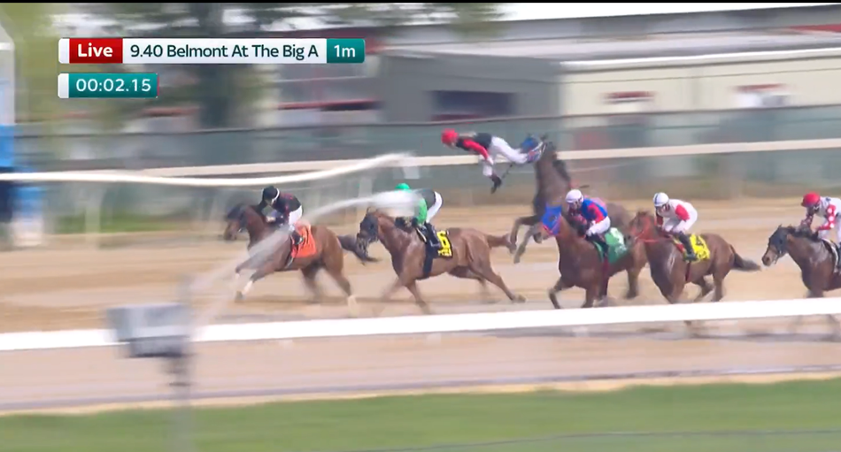 Jockey dramatically catapulted into the air in shocking incident but somehow walks away unscathed