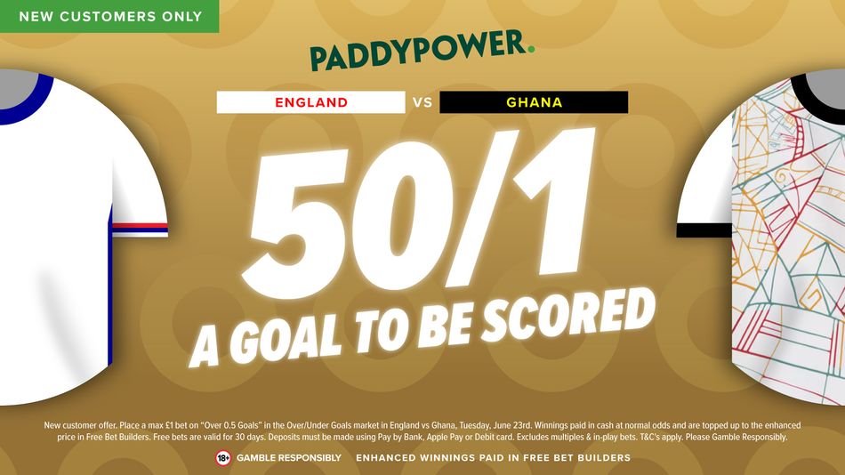 England vs Ghana betting offer: Get 50-1 on a goal to be scored with Paddy Power