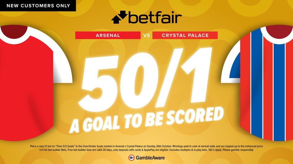 Arsenal vs Crystal Palace odds boost: get 50-1 on a goal with Betfair