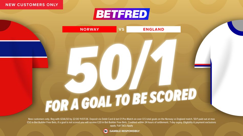 Betfred World Cup odds boost: get 50-1 on a goal in England's World Cup quarter-final