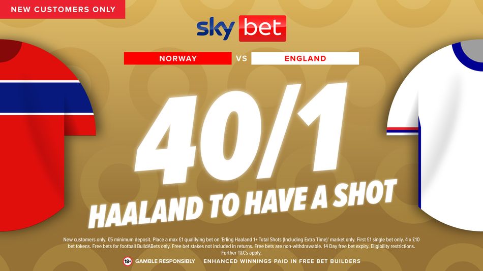 Get 40-1 on Erling Haaland to have a shot in Norway vs England with Sky Bet