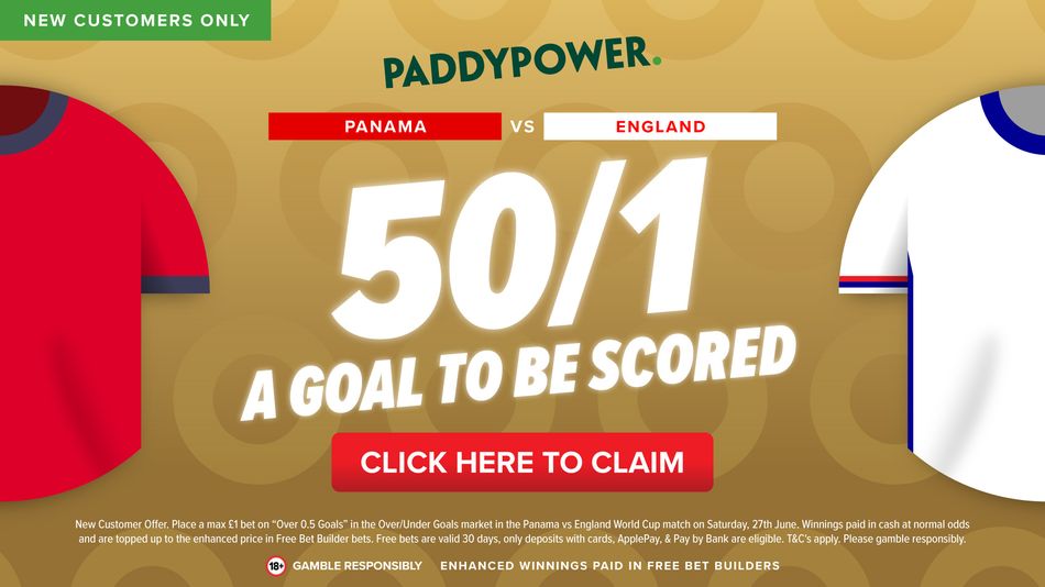 World Cup odds boost: Get 50-1 for a goal to be score in Panama vs England with Paddy Power